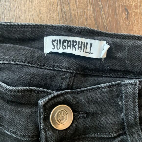 Sugarhill Malice Skinny Jeans Destroyed Black Red Hip Hop Grunge Dark 32x32 - Picture 12 of 16